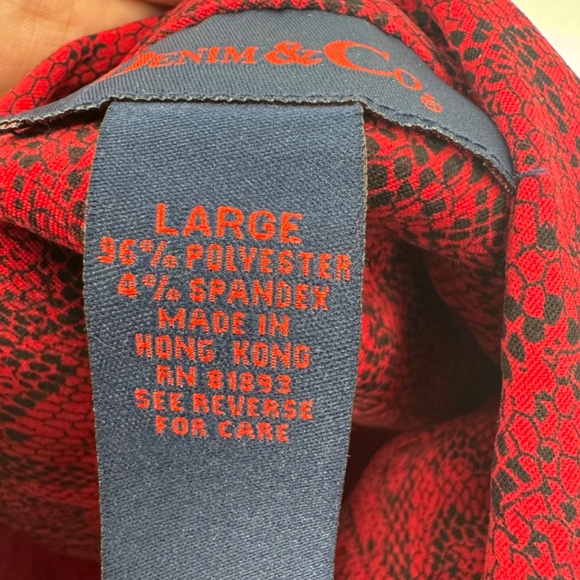 Denim Co Top Women Large Red Long Sleeve Button Up Snake Print Western Stretch - Picture 7 of 10